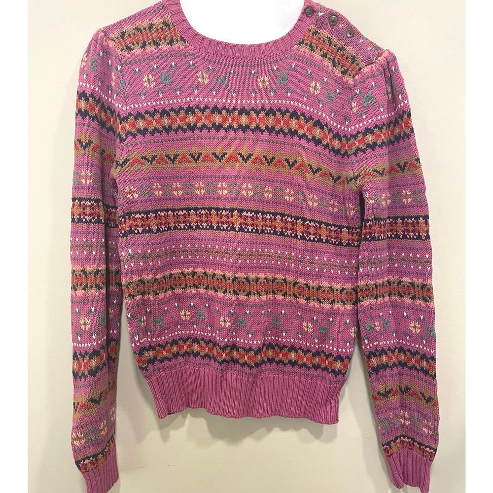 Vintage Ralph Lauren 100% Cotton Fair Isle Pink Sweater Sz Small